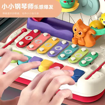 多功能宝宝智力早教益智大冒险八音手敲琴玩具婴幼儿串珠翻滚车