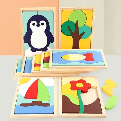 Holzpuzzle-Spielzeug mit Cartoon-Motiven, Montessori-Steckpuzzle für Kinder