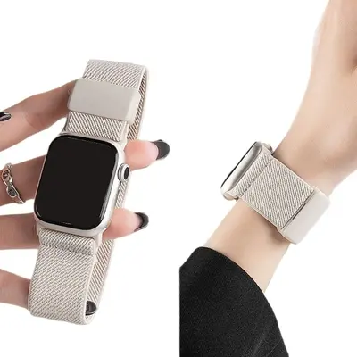 Suitable for Apple Watch S10 Strap 42mm 46mm Nylon Elastic Magnetic Closure Strap Apple Watch Band