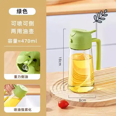 Ölbehälter-Sprühflasche und Ausgießer Dual-Zweck-Ölspraybecher Küchen-Ölsprühflasche Zerstäuber Glas-Haushalts-Drucksprühbecher Ölsprühbehälter integrierte Ölflashe - 13