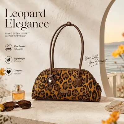 Damen-Schultertasche mit Leopardenmuster und Schleifen-Dekor - 3