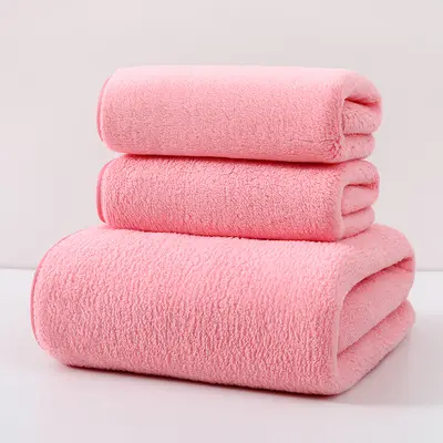 Douyin'in aynı mercan kadife havlu ve banyo havlusu seti, büyük su emici, çabuk kuruyan, tüy bırakmayan yüz havlularından oluşan üç parçalı set - 7
