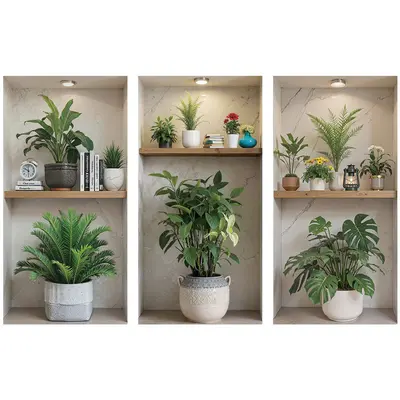 Frameless Potted Plant Shelf Wall Sticker Painting for Living Room, Model 69210