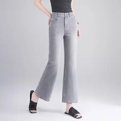 Kadın Yüksek Bel Kot Pantolon, Dört Yönlü Esneme, Mikro Paça, 8269 - 12
