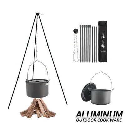 Aluminium Alloy 3-4 Section Camping Campfire Tripod with Hanging Pot Hook - 10