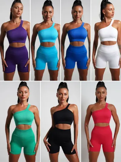 Dikişsiz Elastik Yoga Kıyafeti Seti, Tank Top ve Yoga Pantolonu, Kadın - 2
