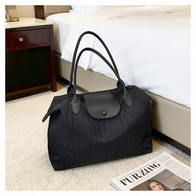 Wrinkled Nylon Handheld Travel Bag Women Large Capacity Single Shoulder Luggage Tote Lightweight Short Trip Business Trip Fitness Storage Bag - 8