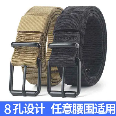 Durable Men's Canvas Belt with Perforated Buckle, Long Size