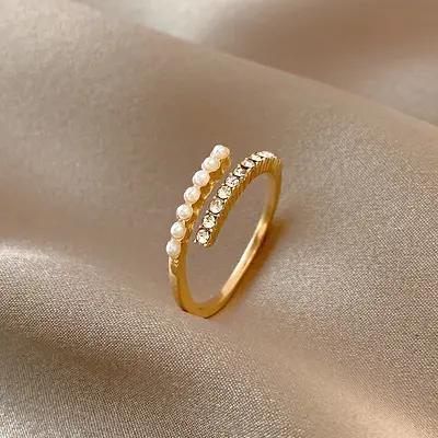Pearl ring women adjustable open design