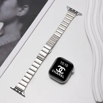 Apple Watch S10/11 için metal bambu eklemli kordon, kelebek toka - 7
