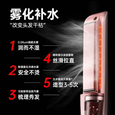 2026 New Cross-Border Steam Straightening Brush, Portable Aerosol Flat Iron Hair Straightener with Negative Ion Curling Function, Customizable