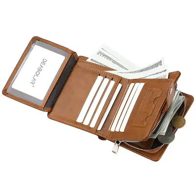 Men's Vertical Wallet with Zip Coin Pocket and Multiple Card Slots - 3