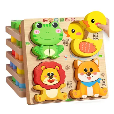 Çocuklar için ahşap üç boyutlu bulmaca Montessori erken eğitim eğitici oyuncakları 1 ila 3 yaş arası çocuklar için ahşap hayvan yapı taşları - 6