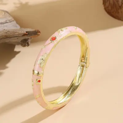 Avrupa ve Amerika Sınır Ötesi Yeni Model Çin Tarzı Küçük Çiçek Cloisonné Bilezik Mine Renkleri İnce Çiçek Vintage Damlama Yağlı Bilezik - 9