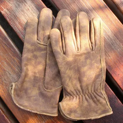 Retro Batik Kahverengi Sığır Derisi Motosiklet Eldiveni
