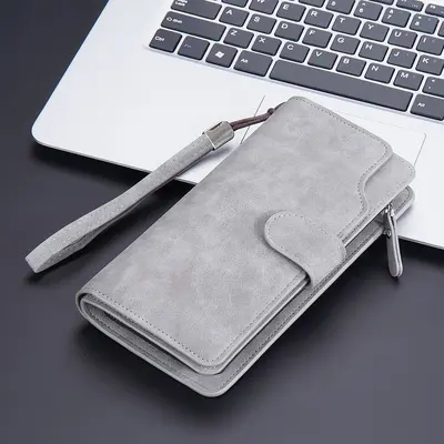 Long Men's Wallet with Multiple Card Slots and Zipper Phone Pocket - 1