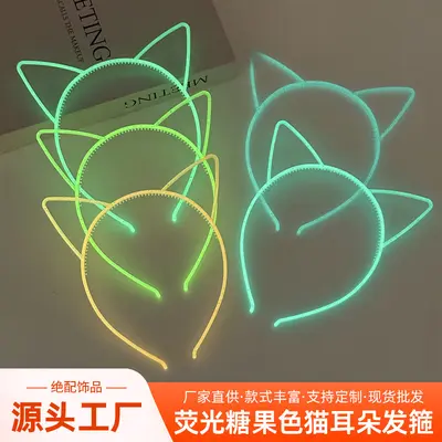 Fluorescent Cat Ear Headband, Glow-in-the-Dark Plastic for Kids