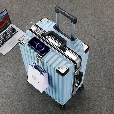 Bagaj bavul tekerlekli çanta evrensel tekerlek büyük kapasiteli alüminyum çerçeve erkek ve kız öğrenciler 26 şifre kutusu dayanıklı deri kutu - 2