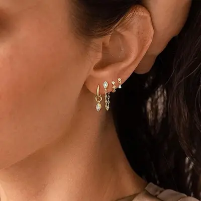 Copper Earring Set with Real Gold Plating and Zircon Stones