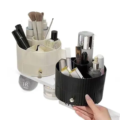 Rotating cosmetics storage box, desktop makeup organizer with drawer - 5
