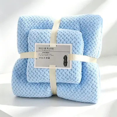 Coral fleece towel set with pineapple pattern, 2 pieces, absorbent, thick - 7