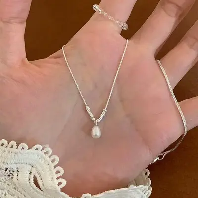S925 silver pearl necklace, crushed pearl, natural pearl - 2