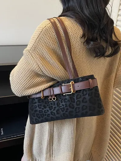 Korean-Style Retro Leopard Print Large-Capacity Underarm Bag, Women's Single-Shoulder Hand - 6