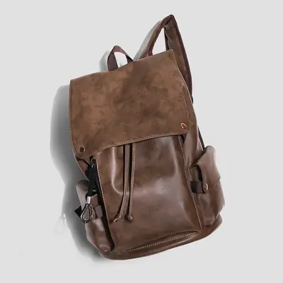 Men's Retro Backpack, PU Leather, Youth School Bag, 2026 Style - 3