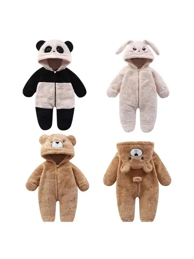 Bebek Ev Tulumu, Sonbahar ve Kış, Sevimli Panda Tavşan Ayı Desenli Peluş Tulum