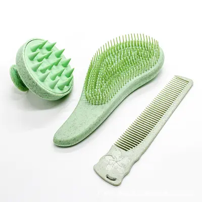 Weizenstrohkamm-Set 3-teiliges Set grenzüberschreitender Heißverkauf Haarglättungs-Massagekopf Kamm Friseur-Kamm Silikon-Shampoo-Bürste