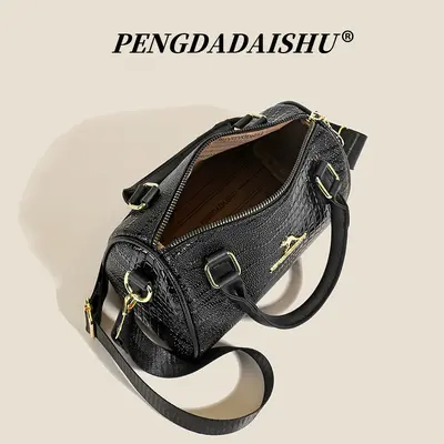 Crocodile Pattern Women's Handbag, Black, Wide Strap, Casual Crossbody - 4