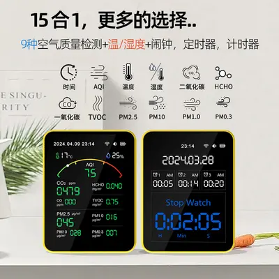 Carbon dioxide detector, formaldehyde, CO, temperature, humidity, PM2.5, TVOC multi-parameter monitoring, air quality detection