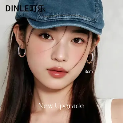 s925纯银针简约素圈耳环圈圈2025新款爆款气质大气圆圈耳圈防过敏 - 4