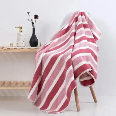 Grenzüberschreitendes Handtuch- und Badetuch-Set, verdickte Korallenfleecequalität, schlichtes dreistreifiges Design, weich, saugfähig, schnelltrocknend, fusselarm - 12