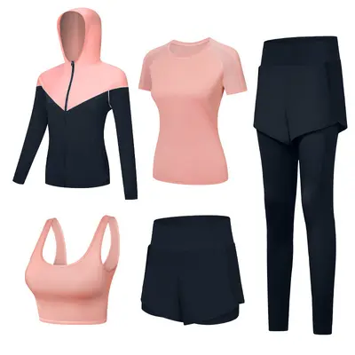 Women's Five-Piece Sports Suit Set, Breathable, Quick-Drying - 7