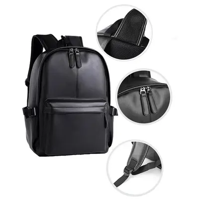 Solid Color Minimalist PU Backpack with Large Laptop Compartment - 2