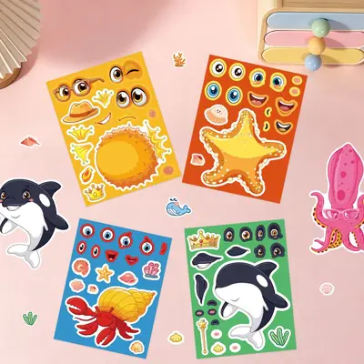8 Sheets Ocean Animal Face Stickers for Kids DIY Collage