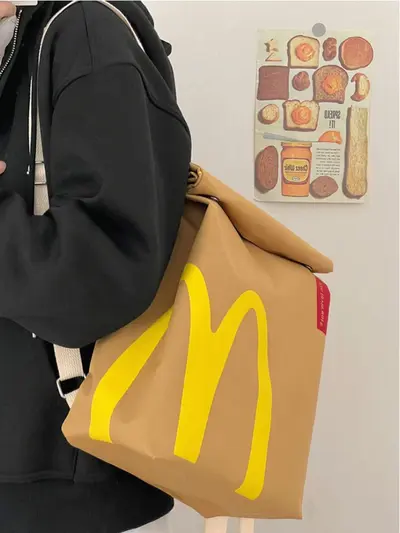 New Style Bag Internet Celebrity McDonald's Large Capacity Backpack Casual Daypack Hamburger Paper Bag Bag Student Class Bag