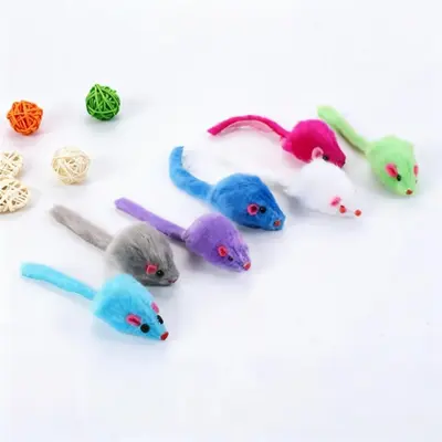 宠物猫玩具纯色发声毛绒仿真小老鼠幼猫咪逗趣兔毛假老鼠宠物自嗨