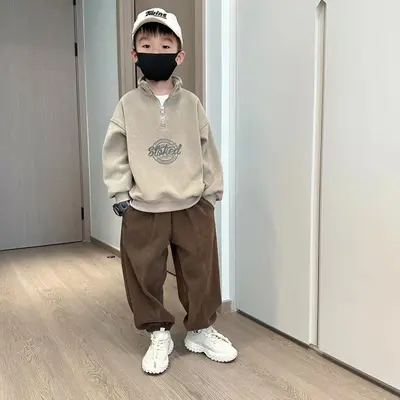 Erkek Çocuk Sonbahar Kış Polarlı Sweatshirt Takımı İki Parça