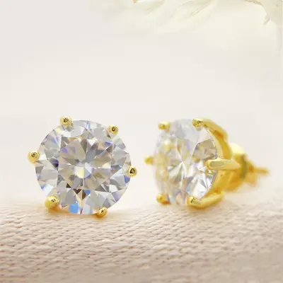 S925 Sterling Silver Moissanite Earrings, VVS Six-Claw Setting, Hip-Hop Style