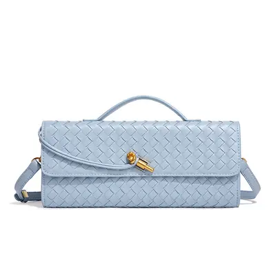 Single-Shoulder Baguette Bag, Woven Soft Leather Evening Bag - 10