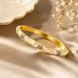 Enamel Five-leaf Flower Open Bracelet - 5