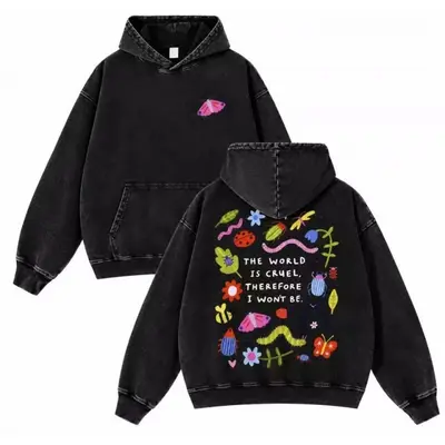 Y2 Ağır Kumaş Kapüşonlu Sweatshirt, 3D Dijital Baskılı Böcek Grafiti, Hava Katmanlı - 10