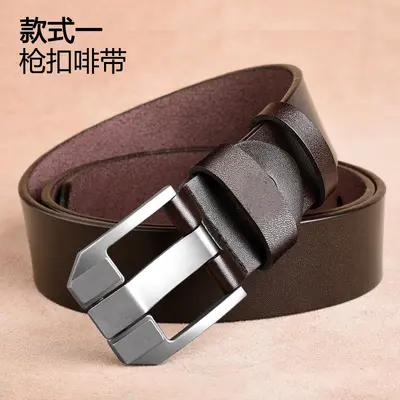 [Free Hole Punch] Men's Belt Pure Leather Pin Buckle Men's Denim Comfortable Retro Comfort Easy to Match Genuine Leather Belt - 12
