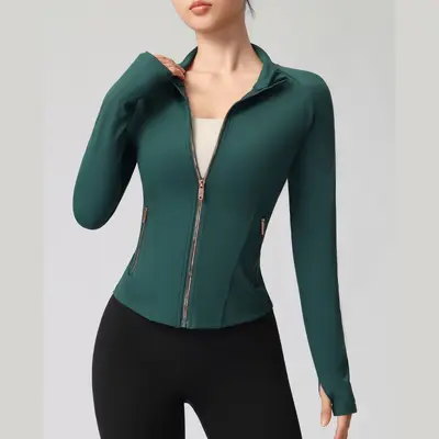 Long-Sleeve Yoga Jacket with Rose Gold Zipper - 5