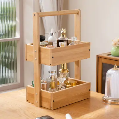 Solid wood cosmetic and jewelry storage shelf with perfume stand