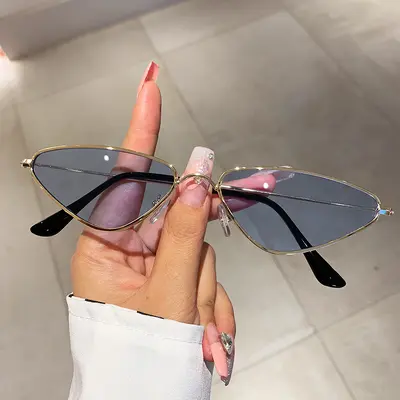 Triangle Small Frame Metal Sunglasses, Ocean Lens Style - 3