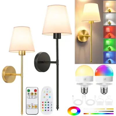 Настенный светильник для помещений, кроссбордер Amazon, съемный RGB с пультом дистанционного управления, таймер, лампочка, для гостиной и спальни, беспроводной, без проводки