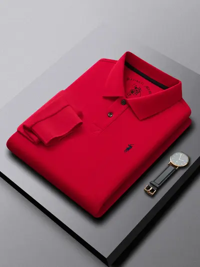 Men's Long-Sleeve Polo Shirt, Mercerized Cotton, Spring Autumn